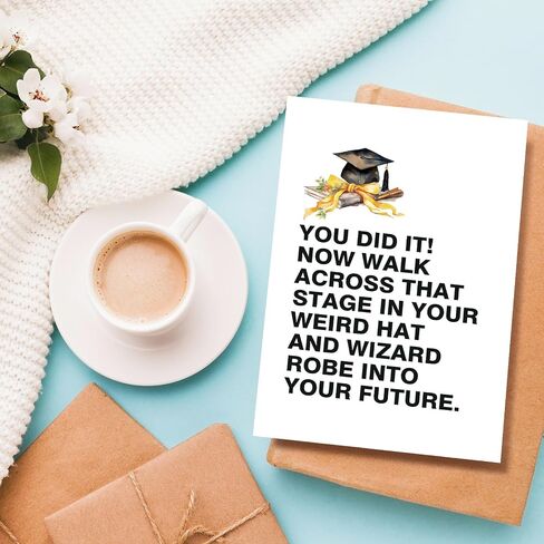 Funny Graduation Card for Him Her, High School College Grad Card, Happy Graduation Gift, Walk Across In Your Weird Hat and Wizard Robe in Saudi Arabia