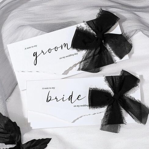 Set of 2 Wedding Day Cards to My Mom and Dad with Black Chiffon Ribbon, a Note to My Mom and Dad on My Wedding Day in Saudi Arabia