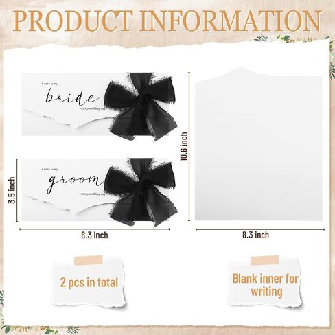 Set of 2 Wedding Day Cards to My Mom and Dad with Black Chiffon Ribbon, a Note to My Mom and Dad on My Wedding Day in Saudi Arabia