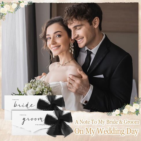 Set of 2 Wedding Day Cards to My Mom and Dad with Black Chiffon Ribbon, a Note to My Mom and Dad on My Wedding Day in Saudi Arabia