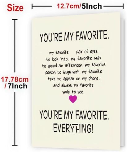 Anniversary Card for Wife/Husband - Funny Valentine's Day Gifts for Couples, 7x5 Inch Romantic Birthday Card with Yellow Envelope (Write Your Own Love Message) (My favorite) in Saudi Arabia