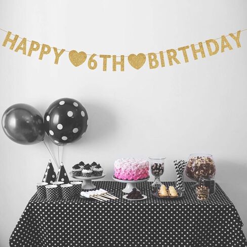 Gold Happy 6th Birthday Banner, Glitter 6 Years Old Boy or Girl Party Decorations, Supplies in Saudi Arabia