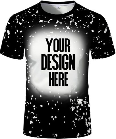 Blank Bleached Sublimation Faux Bleach spot Shirt Colorful Black Polyester t Shirts Sublimation Ready in Saudi Arabia