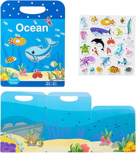 3D Oceans Sticker Book for Toddlers Cute Puffy Decals Learning Quiet Book for Kids Removable Foam Sensory Educational Stickers for 3+ Years Boys Girls Reward Gifts in Saudi Arabia