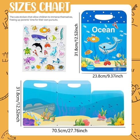 3D Oceans Sticker Book for Toddlers Cute Puffy Decals Learning Quiet Book for Kids Removable Foam Sensory Educational Stickers for 3+ Years Boys Girls Reward Gifts in Saudi Arabia