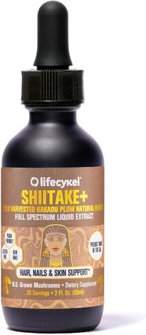 LIFE CYKEL Shiitake Mushroom Extract with Kakadu Plum- Hair, Skin & Nail Support, Anti Aging Supplement- 100% Organic Mushrooms, Immune Boosting, Vitamin C Made in The US- 2 Fl oz(Packaging May Vary) in Kuwait