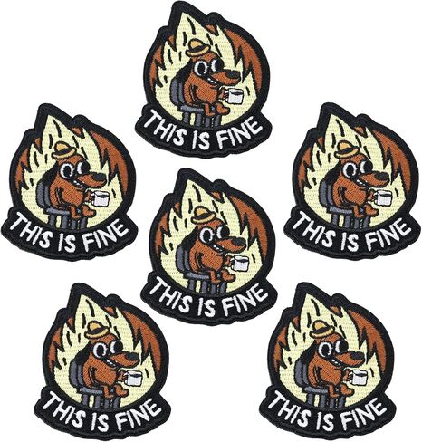 6 PCS Funny Patches, Tactical Military Morale Patch with Hook Fastener Backing, Cute Applique Accessories for Backpacks, Vests, Jackets, Jeans, Hats (This is Fine Dog) in Kuwait