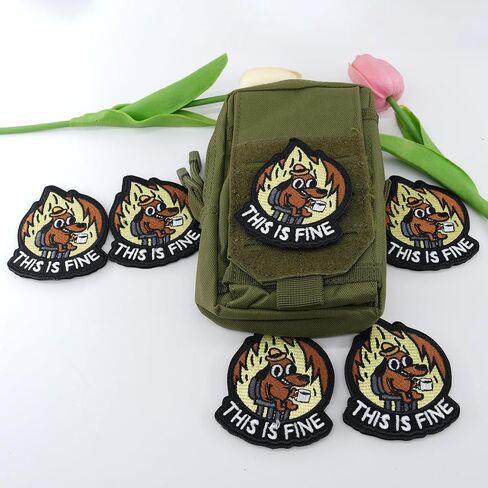 6 PCS Funny Patches, Tactical Military Morale Patch with Hook Fastener Backing, Cute Applique Accessories for Backpacks, Vests, Jackets, Jeans, Hats (This is Fine Dog) in Kuwait