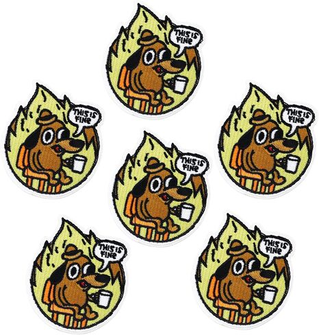 6 PCS Funny Patches, Tactical Military Morale Patch with Hook Fastener Backing, Cute Applique Accessories for Backpacks, Vests, Jackets, Jeans, Hats (This is Fine Dog) in Kuwait
