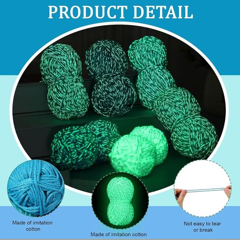 Timgle 6 Rolls Glow in The Dark Luminous Crochet Yarn for Halloween, DIY Knitting, Art Craft Sewing Thread, Party Supplies - 54.7 yd Per Roll (Green Series) in Saudi Arabia
