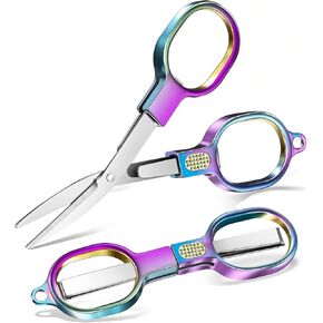 2Pcs Small Folding Travel Scissors, Mini Stainless Steel Portable Scissors Safety Foldable Pocket Retractable Cutters
