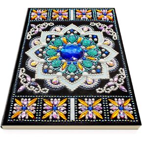 DIY 5D Diamond Art Painting Mandala Notebook Kits Cover Leather Special Shaped Journal Sketchbook Crystal Cross Stitch Diamond Art Hardcover Dairy Book Festival Birthday Gift 20.7x14.2cm