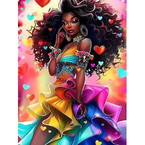 Ipissoi DIY Fantasy African Woman Diamond Paint African American Paint بأرقام للبالغين مجموعات فن الماس الدائرية الكاملة لديكور غرفة المعيشة ديكور 12x16 بوصة