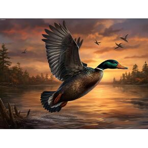 Amayy Mallard Duck Flying Over Lake 5D Diamond Painting Kits Clow Round Round Diamond Art Gems Paint by Diamond Number Kits for Beginners Mosaic Cross Stitch for Wall Decoration 30x40cm