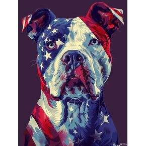 Brtita American Flag Pitbull Dog DIY 5D Diamond Paint Kits للبالغين سهلة للمبتدئين جولة كاملة الحفر الماس اللوحة الأحجار الكريمة الفسيفساء للديكور المنزلي 12x16 بوصة / 30x40 سم