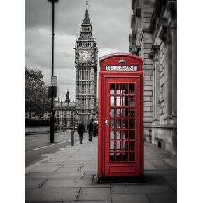 كشك الهاتف الأسود والأبيض والأبيض والأحمر و Big Ben في London Street 5d Adult Diamond Art ، DIY Diamond Art Painting kit for Decor Canvas 12x16inch 30x40cm
