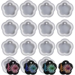 15 PCS Flower Jewelry Casting Molds, TuNan Silicone Pendant Keychain Resin Molds with Hanging Hole, Jewelry Making DIY Craft Tools - 47mm