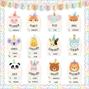 Animal Birthday Classroom Bulletin Board Decoration Colorful Animal Bulletin Board Set Decor Happy Birthday Cutout Colorful Calendar for Back to School Teacher Supply Chalkboard Wall