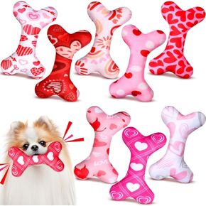 8 Pack Toys for Dogs Plush Squeaky Bone Shaped Funny Toys Birthday Gift for Small Medium Large Sized Dogs(7.1" X 3.6",Valentine's Day)