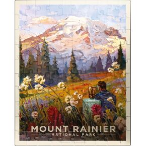 MyPuzzle Mount Rainier National Park: لحظة في المرج ، الملصق القديم - Premium 1000 قطعة بانورامزو للبالغين