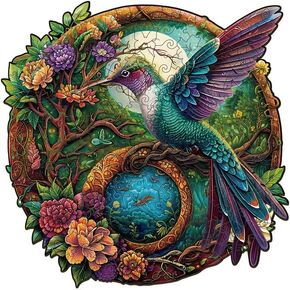 Jigfoxy Wooden Puzzle for Adults, Hummingbird Wooden Jigsaw Puzzles for Adults, Unique Animal Shape Wood Cut Puzzles for Family Friend Puzzle Lovers(L-13.4 * 13.2in-300pcs)