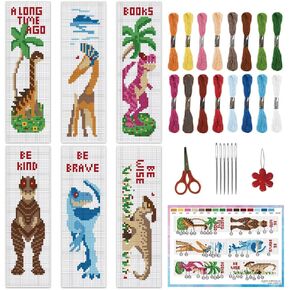 Infunly 6 Set Cross Stitch Lockmark Kit Dinosaurs DIY Cross Stitch Kit 8 "X2.4"