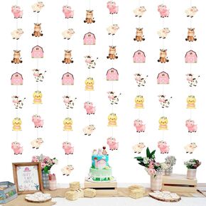 لافتات Cheereveal 8pcs Farm Animal Garlands ، اللافتات المعلقة مزرعة وردية ، مستلزمات زخارف حفلة عيد ميلاد Barnyard