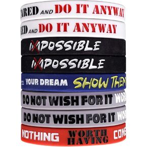 12pcs Motivational Quote Rubber Bracelets for Women, Men, Teens, Colored Unisex Silicone Wristbands with Inspirational Text, 6 Styles (6 Styles, 12 pcs)
