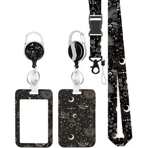 Astral Cat ID Badge Badge مع مقطع Carabiner Carabiner القابل للسحب وحامي البطاقة العمودي القابل للفصل