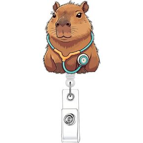 حامل شارة Capybara بكرة قابلة للسحب ممرضة شارة حامل مضحكة شارة لطيفة | بطاقات بطاقة الهوية مقطع مع مقطع التمساح نايلون سلك للممرضات والأطباء والمعلمين والعاملين في المكاتب