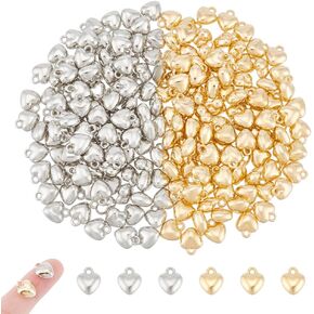 UniCraftale 200pcs 2 ألوان سحر قلب منتفخ قلادة حب صغيرة CCB المعلقات البلاستيكية 1.6 ملم حفرة صغيرة خوخ سحر القلب الذهبي المعلق