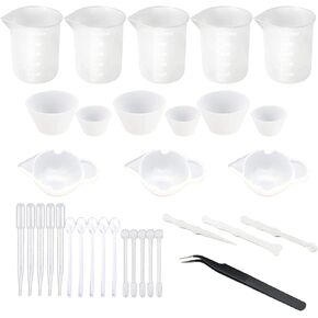 Woohome 38 PCS أدوات أدوات راتنج الايبوكسي ، أداة قالب السيليكون شملت 5 أجزاء من كوب قياس الراتنج ، أكواب خلط السيليكون ، مكشطة السيليكون ، عصا السيليكون ، ملعقة السيليكون وملاقط للمجوهرات DIY