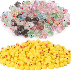 200 pcs راتنجات الراتنجات الصغيرة البط اللامع ، التماثيل الصغيرة التماثيل للملحقات المصغرة ديكور ديكور حديقة الحوض المائي بوعاء DIY Party Toys