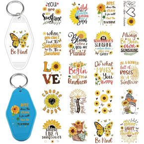 Berirexrion Stickers for Motel Keychain - 8 Sheets UV DTF Transfer Keyring Sticker Sunflower Highland Cow Car Hotel Keychains Labels Decorative Inspirational Quotes Wraps for Jewelry Identification in Kuwait
