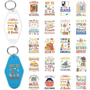 Berirexrion Stickers for Motel Keychain - 8 Sheets UV DTF Transfer Keyring Sticker Sunflower Highland Cow Car Hotel Keychains Labels Decorative Inspirational Quotes Wraps for Jewelry Identification