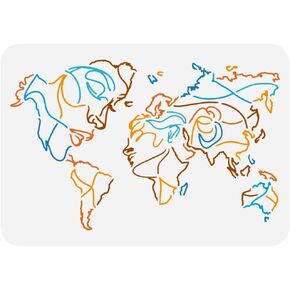 Pingerinspire World Map اللوحة البشرية للوجه الكبير stencil 8.3x11.7inch pet شخصية برش الاستنسل الكبير القابل لإعادة الاستخدام إلى الحد الأدنى خط الجدار استنسل ملخص