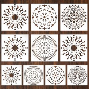 10pcs mandala stencils ، اثنين من الأحجام قابلة لإعادة الاستخدام ماندالا الأدوات الفنية قالب رانجولي لطلاء الأدوات النقطية الأدوات المنقولة لزجاجة أكواب المياه ديي (أبيض)