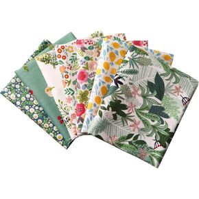 Levylisa 7pcs Green Summer Fabric Tropical Floral Quiltting Fat Quarter Bundles 18 "× 22" DIY Cotton Fabric for patchwork