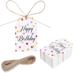 100 PCS علامات هدية عيد ميلاد سعيد مع سلسلة ، أعياد الميلاد ، علامات هدايا الورق للهدايا نقاط ملونة أعياد ميلاد العلامة للآباء والأمهات الأولاد حفل عيد ميلاد الحفلات الزخرفة دشات الطفل