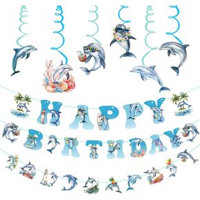 Dolphin Birthday Party Decorations Kit - Under the Sea the Sea Banner Happy Birthday Banner ، Alllands Bunting ، Dovirls for Baby Shower ، Ford Word التي تحملها الأطفال.