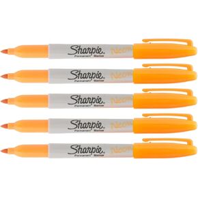 Sharpie Neon Orange, Fine Point Tip, Permanent Markers, 5-Count