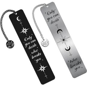 Dark Romance Stainless Steel Bookmarks, 2 Pcs Romantic Metal Bookmark with Tassel, Book Quotes Elegant Book Accessories for Readers, Couple Gift for Book Lovers Bookish