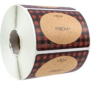 to and from Buffalo Plaid Farmhouse Quilt Christmas Stickers / 500 Holiday Tags / 2" x 3" Winter to from Present Labels