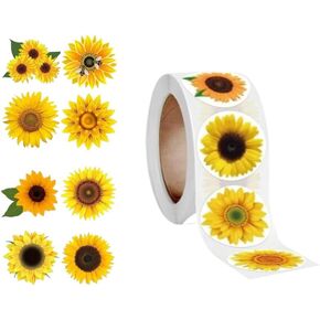 Cute Small Sunflower Stickers Roll with 8 Different Patterns, Self-Adhesive Sunflower Flowers Theme Decorative Label Stickers for Envelopes Decorations Party Laptop Gift Wrapping(Yellow, 500 Packs)