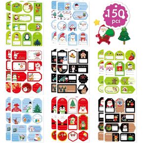 150 PCS علامات عيد الميلاد الملصقات الذاتية اللاصقة Santa Snowmen Xmas Tree Deer Christmas Festival Birthday Wedding Holiday Presents Labels