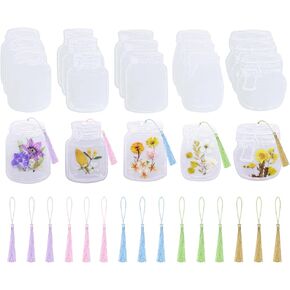 Transparent Dried Flower Bookmarks Set Penta Angel 20Pcs Cute Bottle Shape Handmade DIY Clear Pressed Floral Page Markers Clips with 20Pcs Colorful Tassels for Reader Graduation (Honeypot, 20)