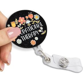 Occupational Therapy Retractable Glitter Badge Reel with Clip, Funny Flower Badge Holder Fun Floral Badge Holder for OT Healthcare Provider Doctor Nurse Occupational Therapy Assistant