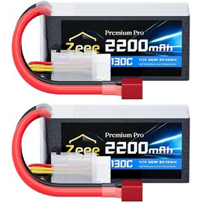 Zeee Premium Pro 3S 2200mAh Shorty Lipo بطارية حزمة صغيرة حزمة صغيرة 11.1V 130C حزمة ناعمة مع موصل T لـ 1/16 Slash RC Car RC Truck RC Boat FPV Drone Quadcopter Airplane Racing Models (حزمة)