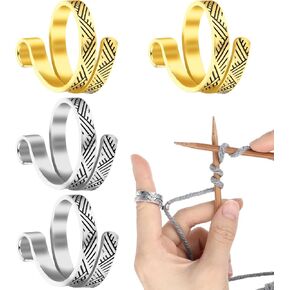 Knitting Ring, 4 PCS ValueBargain Adjustable Metal Yarn Tension Ring for Crochet for Knitting and Crocheting, Suitable for Crafting and Jewelry Making
