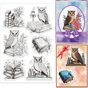 Globleland Owl Clear Stamps Magic Book Flower Silicone Clear Stamp Seals Magic Bottle Candle Feathers Attsparent Transparent for DIY Scrapbooking Cards Making Photo Photo Journal